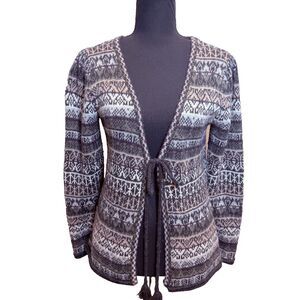 Indigenous One Weave Alpaca Wool Tie Front Sweater Women's Size Small Southwest